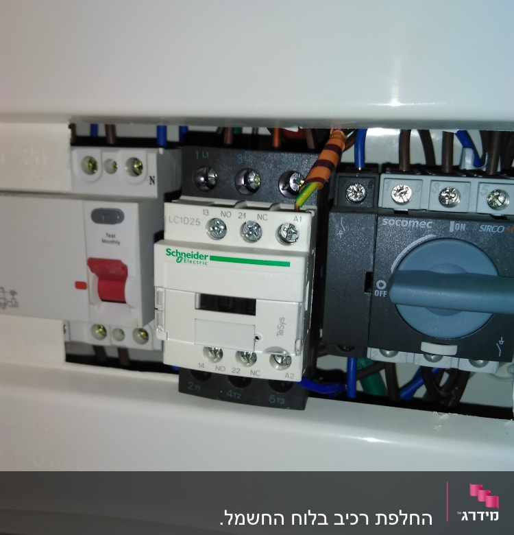 לוח חשמל עם מפסקים וחוטים צבעוניים